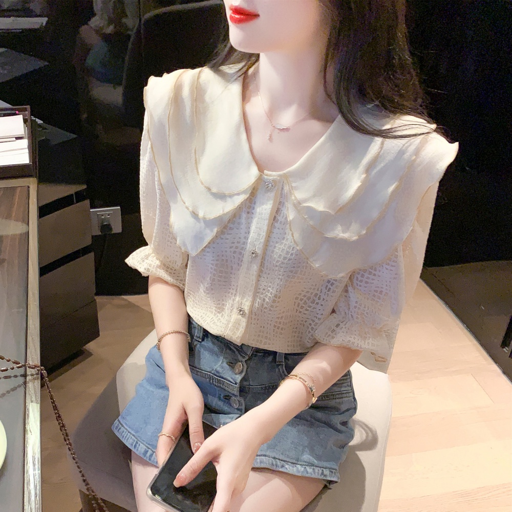 Doll collar lace tops Korean style chiffon shirt for women