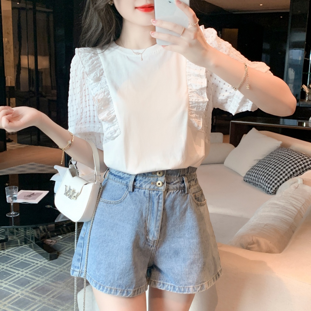 Pure cotton summer tops white France style T-shirt