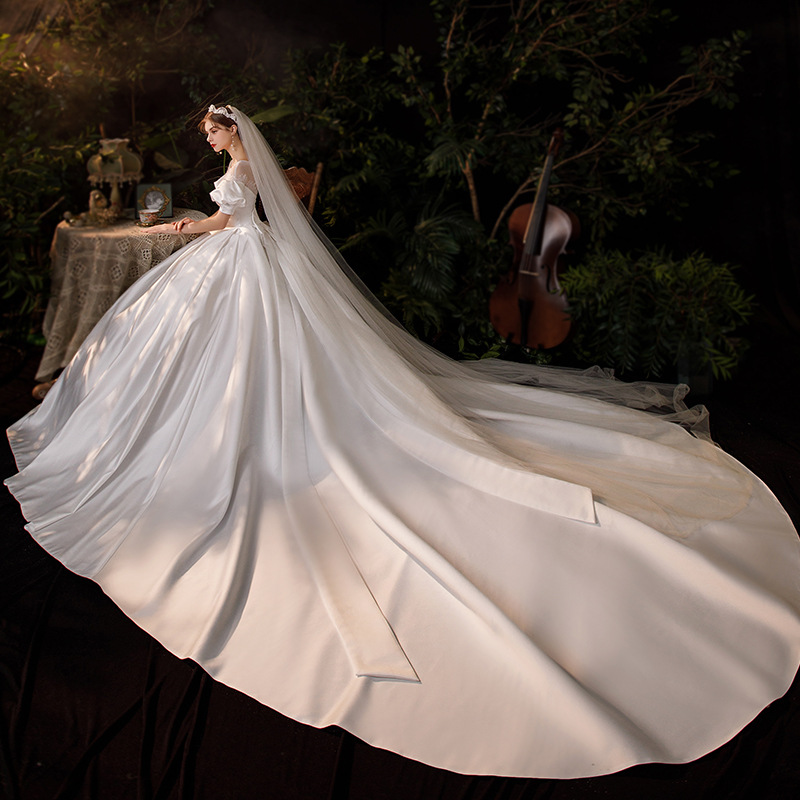 Temperament long dress satin bride wedding dress