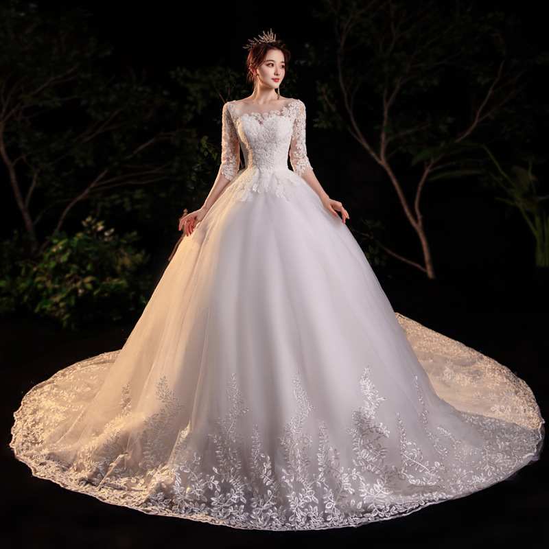 Beautiful large yard flat shoulder wedding dress