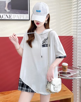 Long loose summer hooded Korean style T-shirt for women