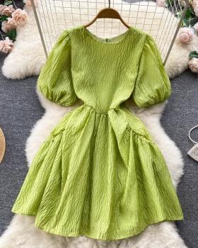 France style pinched waist slim green tender dress