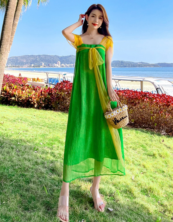 Maiden summer Chinese style green vacation dress