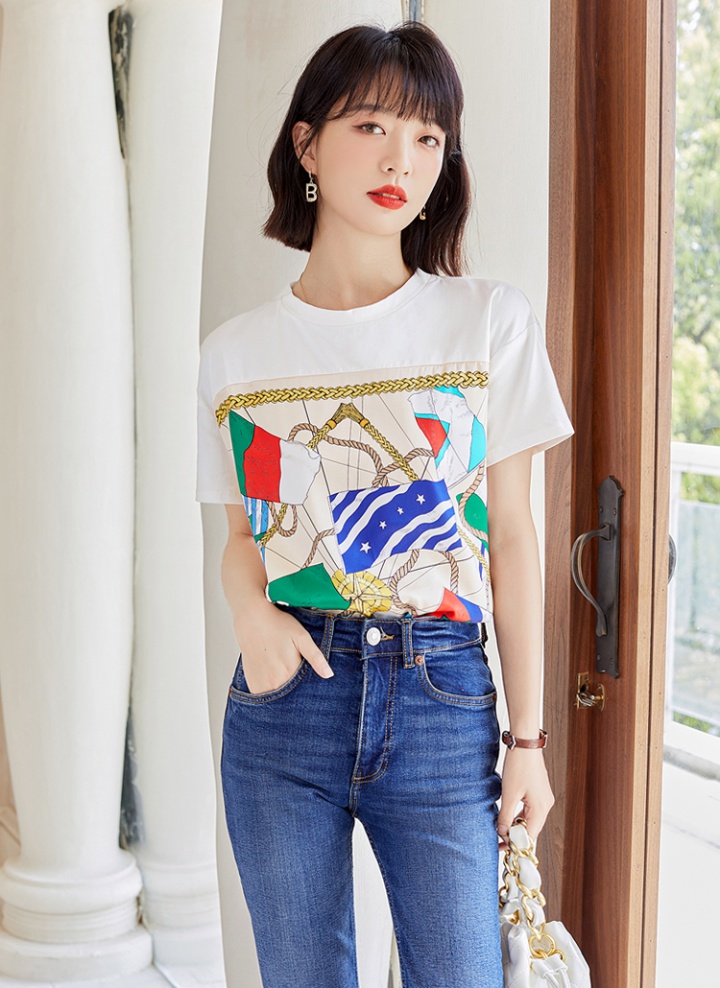 Asymmetry pure cotton tops white T-shirt for women