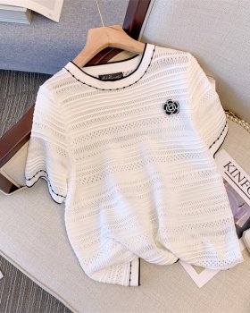 Knitted short sleeve T-shirt colors rhinestone sweater