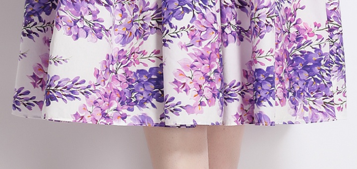 Big skirt printing flat shoulder sling elastic waist dress
