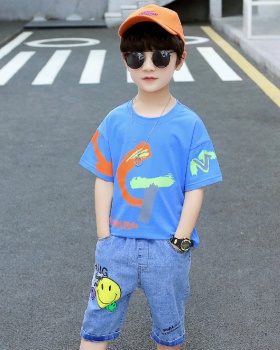 Child boy fashion kids Casual big child T-shirt 2pcs set