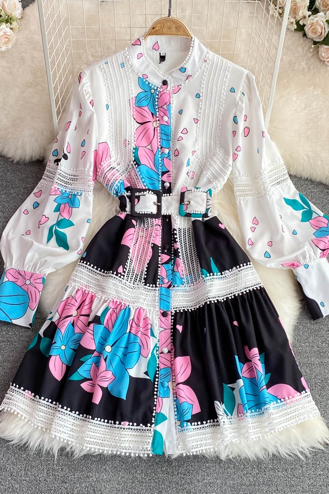 Big skirt hollow spring crochet splice dress
