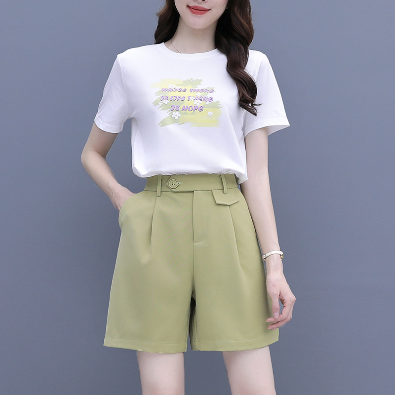 Letters summer T-shirt painting shorts 2pcs set for women