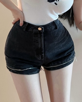 High waist zip short jeans