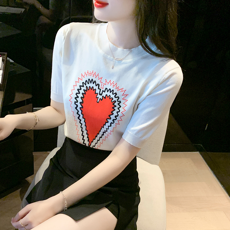 Heart jacquard tops Western style bottoming shirt for women