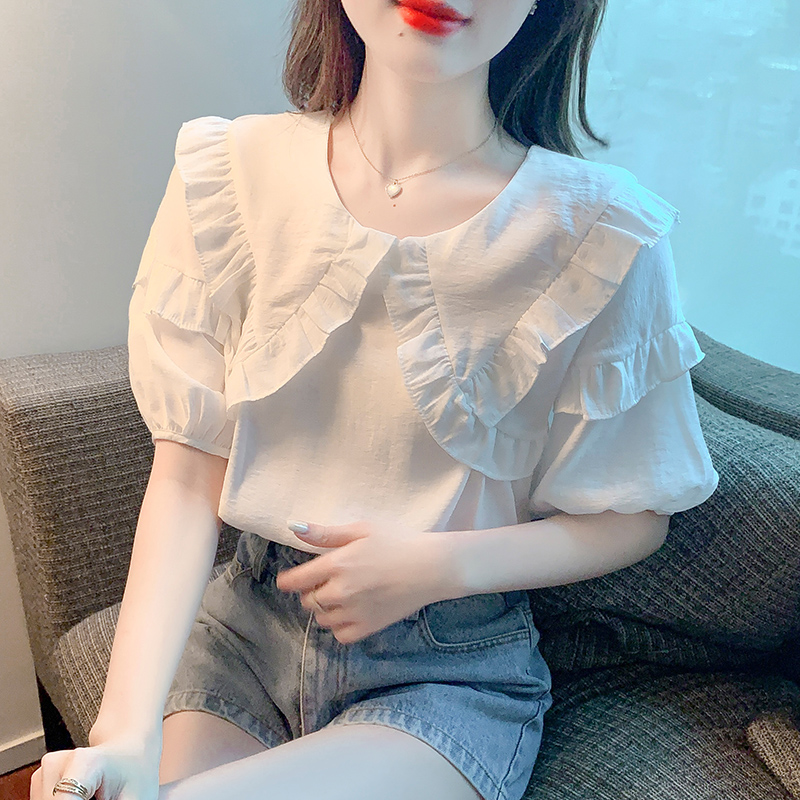 Doll collar shirt short sleeve tops for women