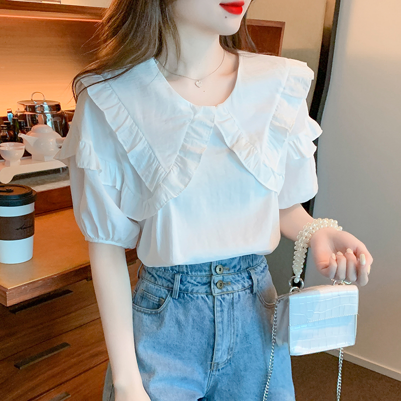 Doll collar shirt short sleeve tops for women
