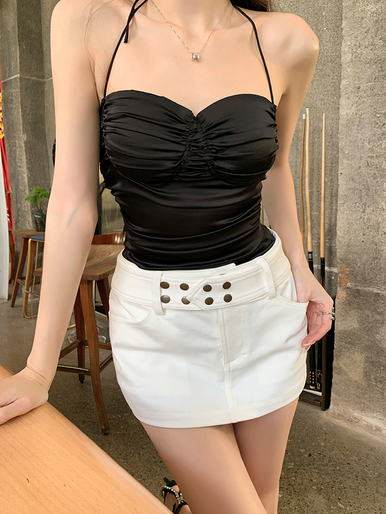 Wears outside sexy slim summer fold halter tops for women