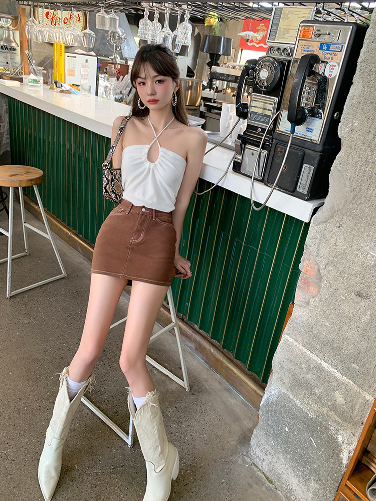 Sexy summer slim short skirt brown package hip skirt for women