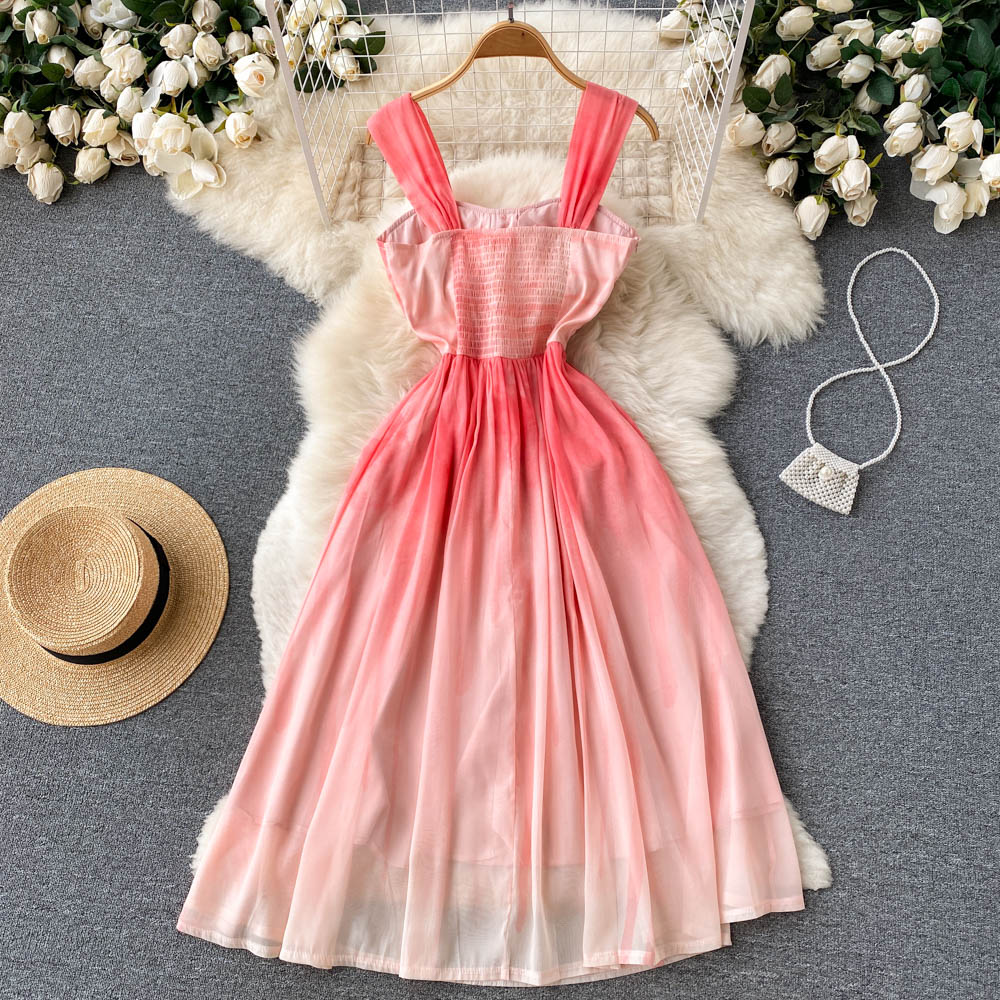 Beautiful pink dress temperament seaside long dress
