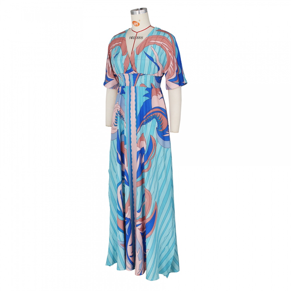 Split Casual fashion dress butterfly sleeves summer long dress