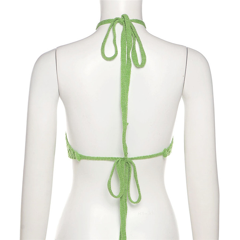Short sling retro hollow France style halter vest for women