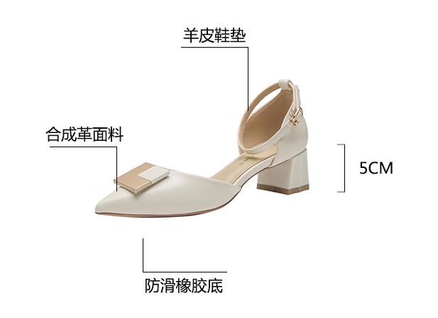 High-heeled thick side buckle shoes pointed summer sandals