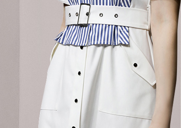 Slim stripe jumpsuit temperament short sleeve long dress