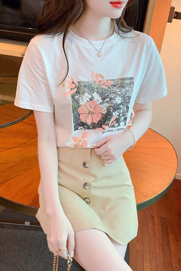 Flower short sleeve T-shirt summer pattern tops