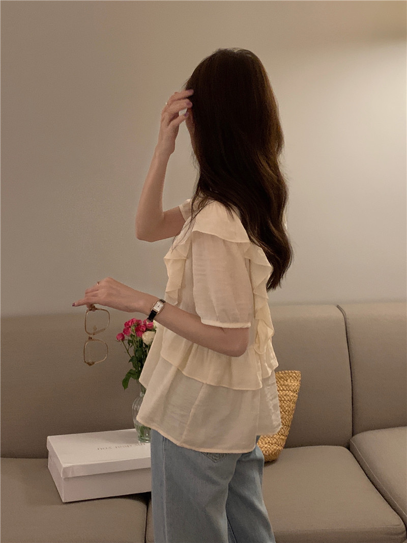 Short sleeve sweet lotus leaf edges Korean style shirt