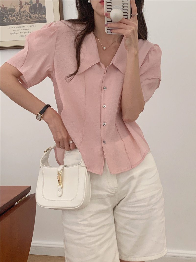 Romantic simple pointed collar pure France style shirt