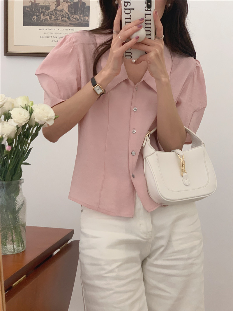 Romantic simple pointed collar pure France style shirt