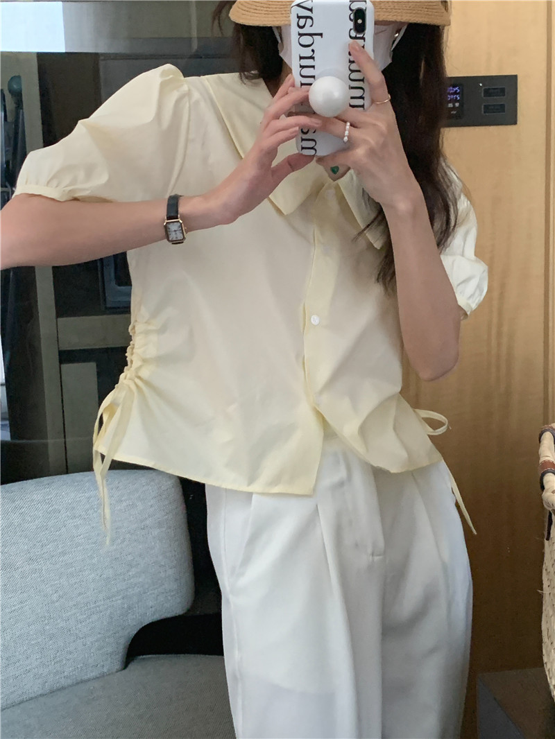 Korean style hole short sleeve drawstring shirt