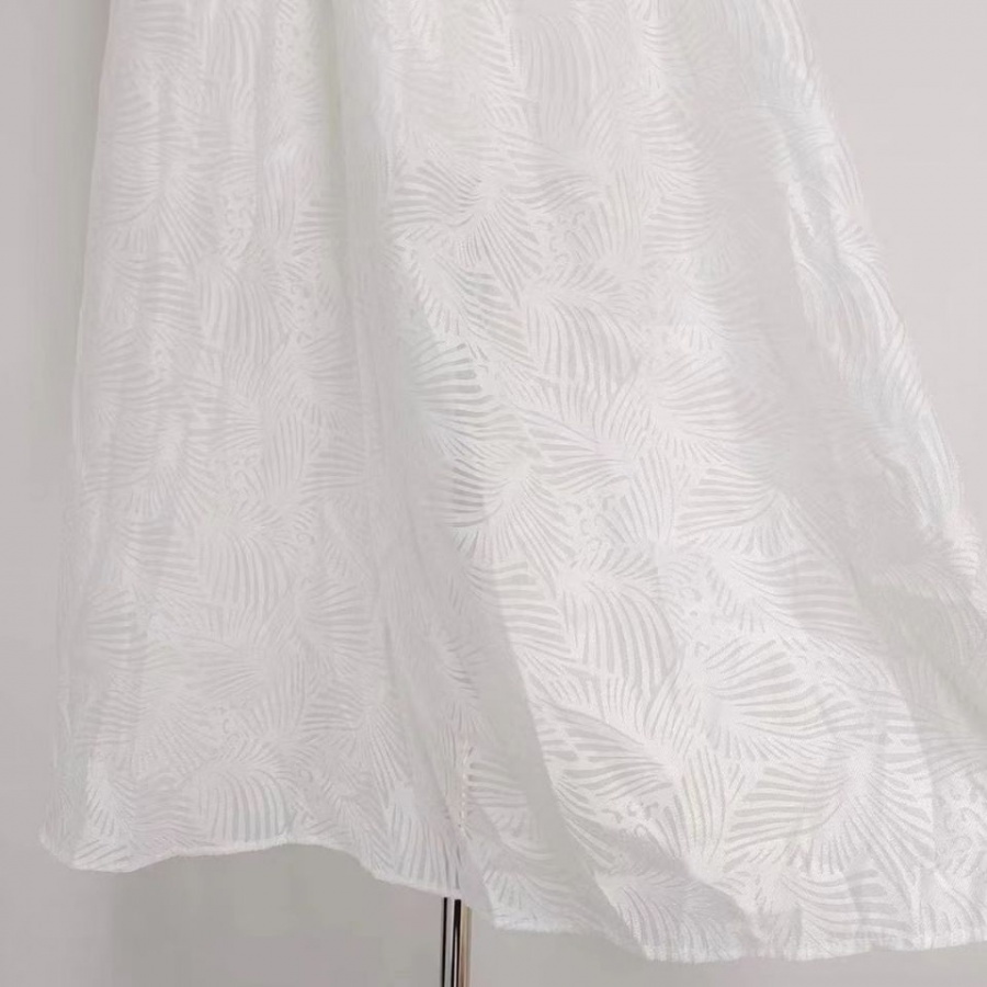 Short sleeve half high collar sexy long dress jacquard white dress