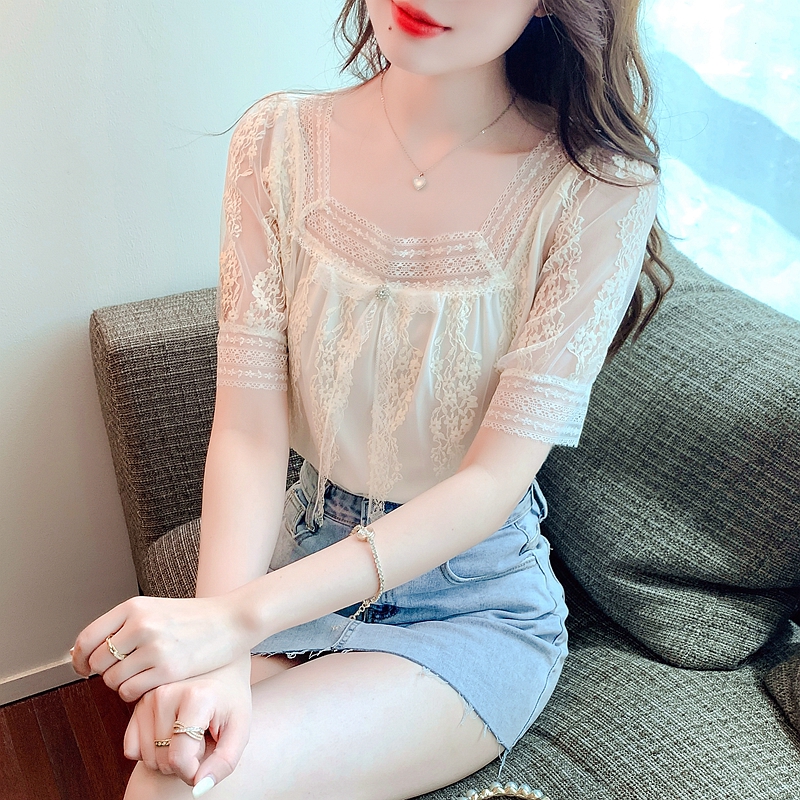 Summer square collar small shirt lace shirts for women
