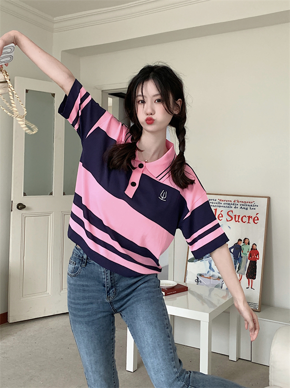 Unique retro knitted T-shirt loose short short sleeve tops