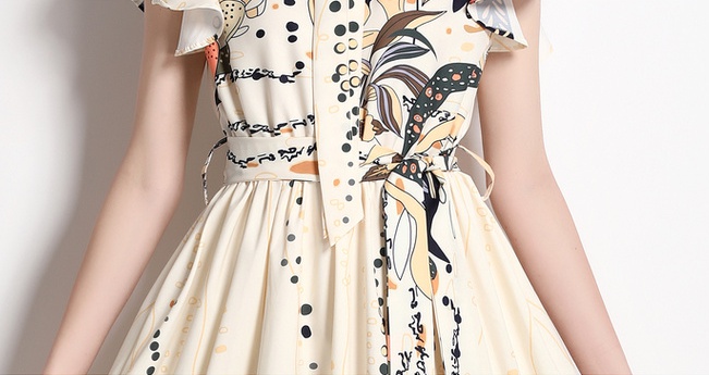 Retro sleeveless summer frenum long printing dress