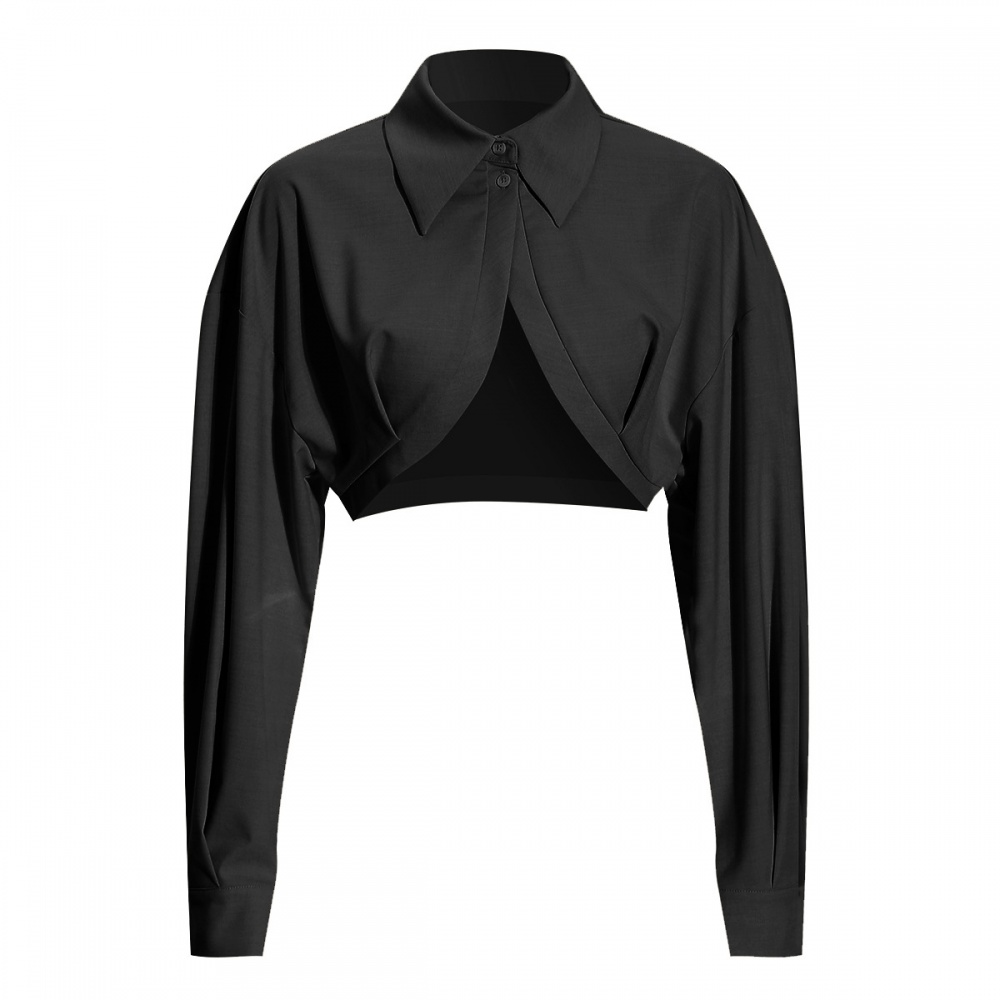 Arc placket vest fold drawstring shirt 2pcs set for women