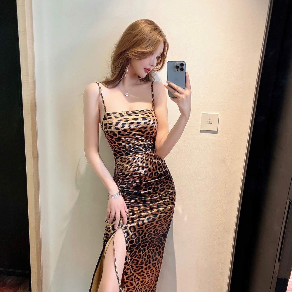 Sexy long leopard dress sling night show formal dress