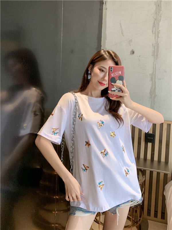 Sequins large yard T-shirt pure cotton loose tops for women