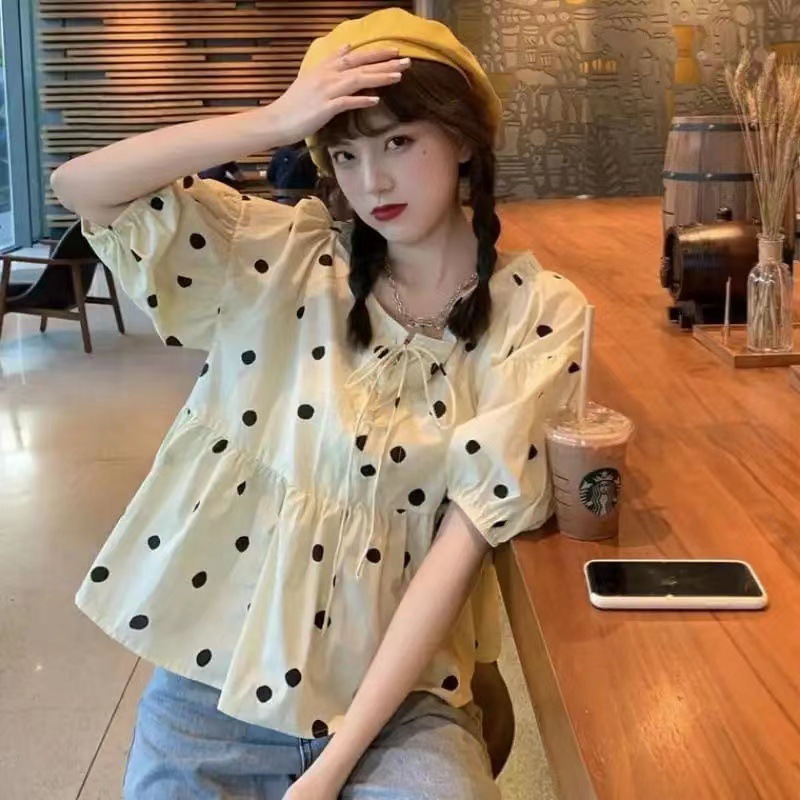 Puff sleeve slim loose Korean style shirt for women