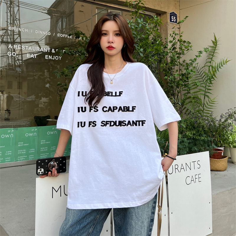 Summer loose T-shirt white Korean style tops for women