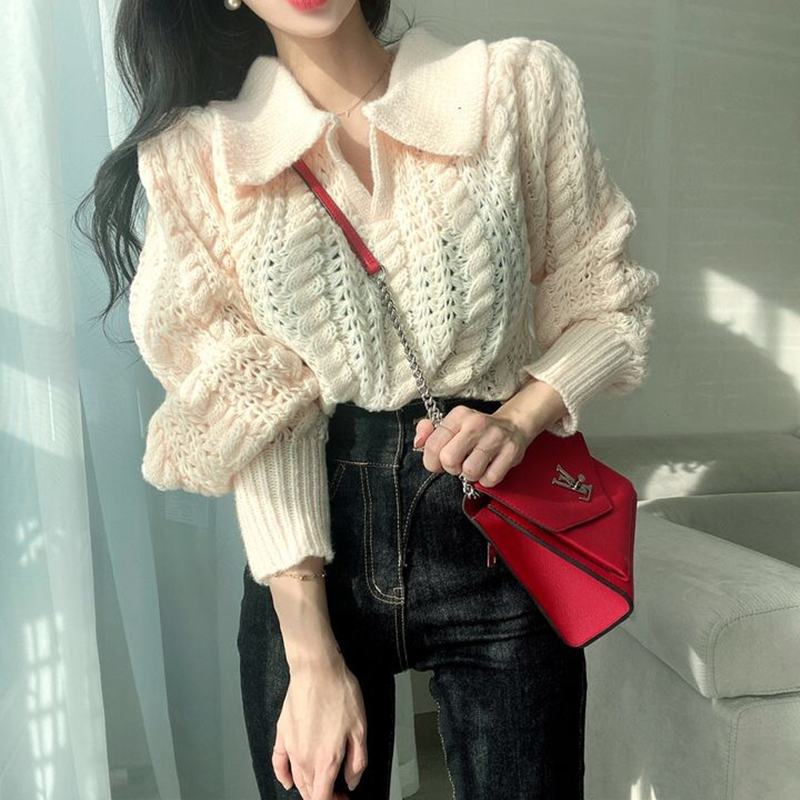 Loose sweet all-match hollow Korean style twist sweater