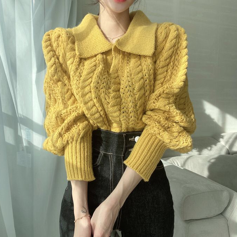 Loose sweet all-match hollow Korean style twist sweater