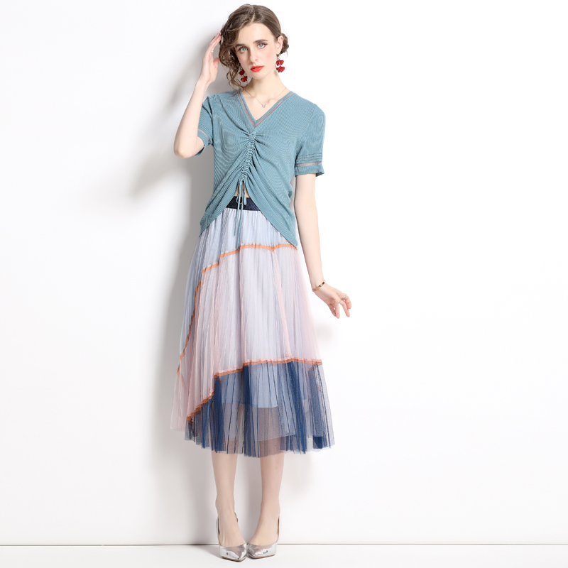 Western style mixed colors fashion skirt 2pcs set