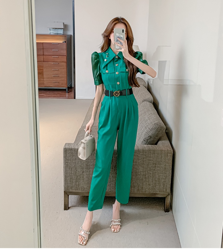 Slim breasted jumpsuit summer pinched waist long pants