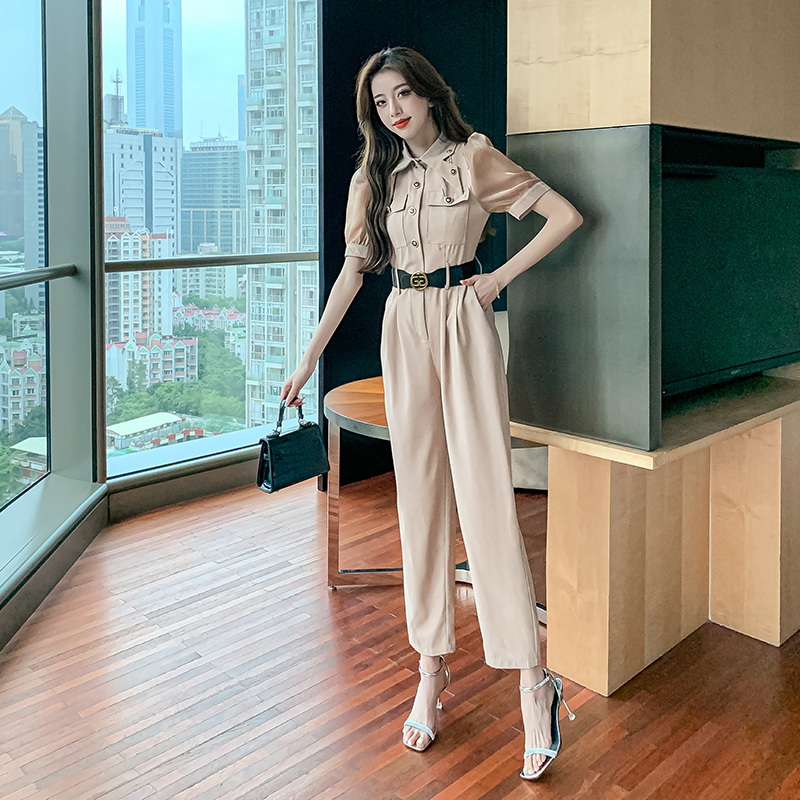 Slim breasted jumpsuit summer pinched waist long pants