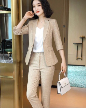 Fashion long business suit houndstooth coat 2pcs set for women