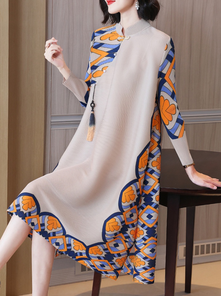 Middle-aged printing retro spring dress for women