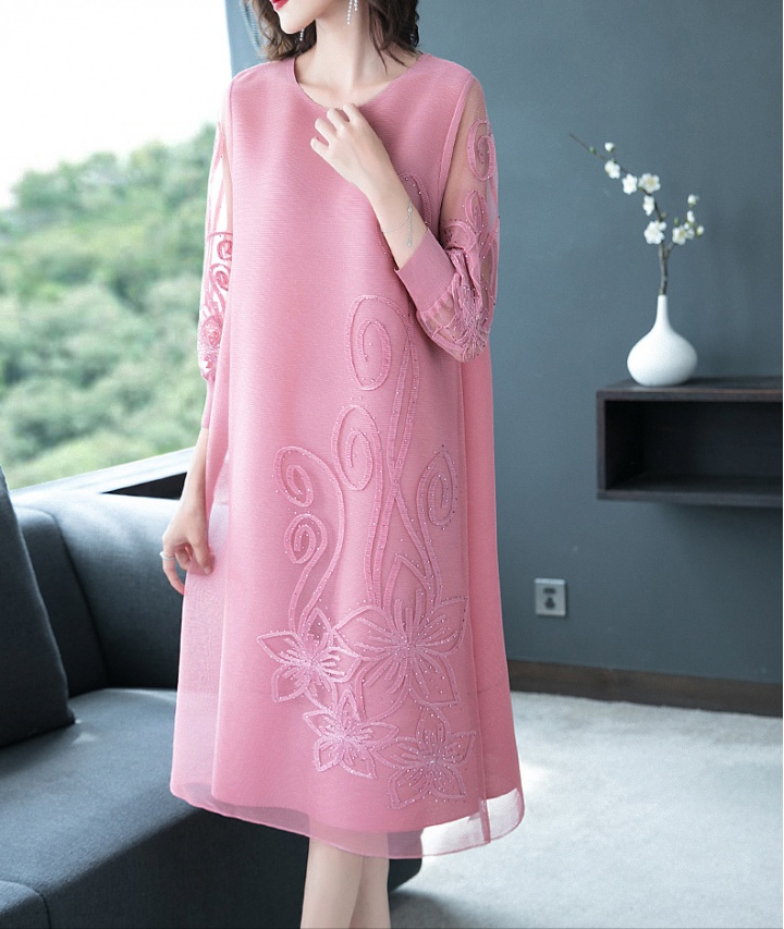 Cover belly embroidered autumn fat dress
