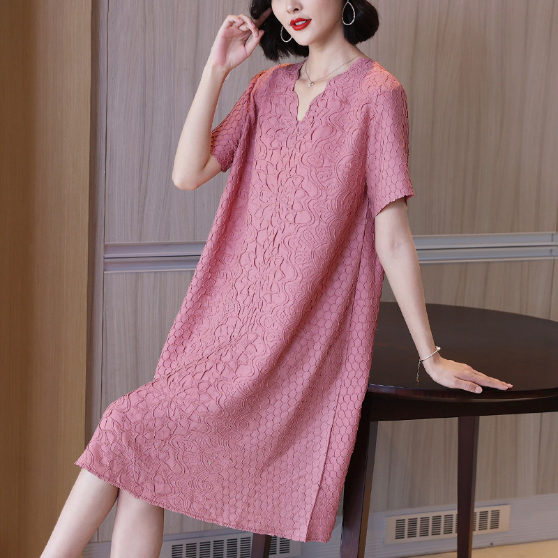 Loose fold middle-aged fashion summer fat dress for women