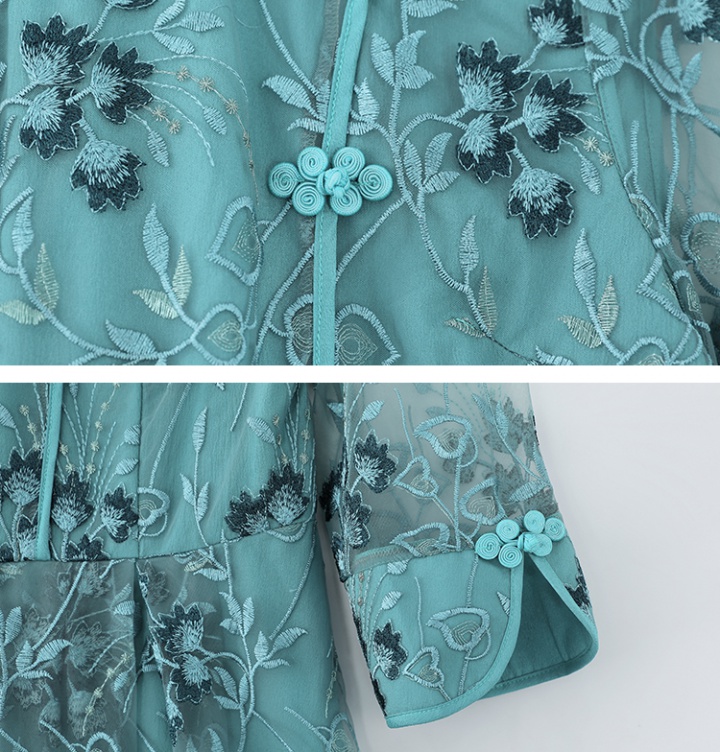 Retro embroidery long sleeve dress summer gauze cheongsam