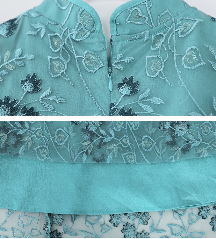 Retro embroidery long sleeve dress summer gauze cheongsam