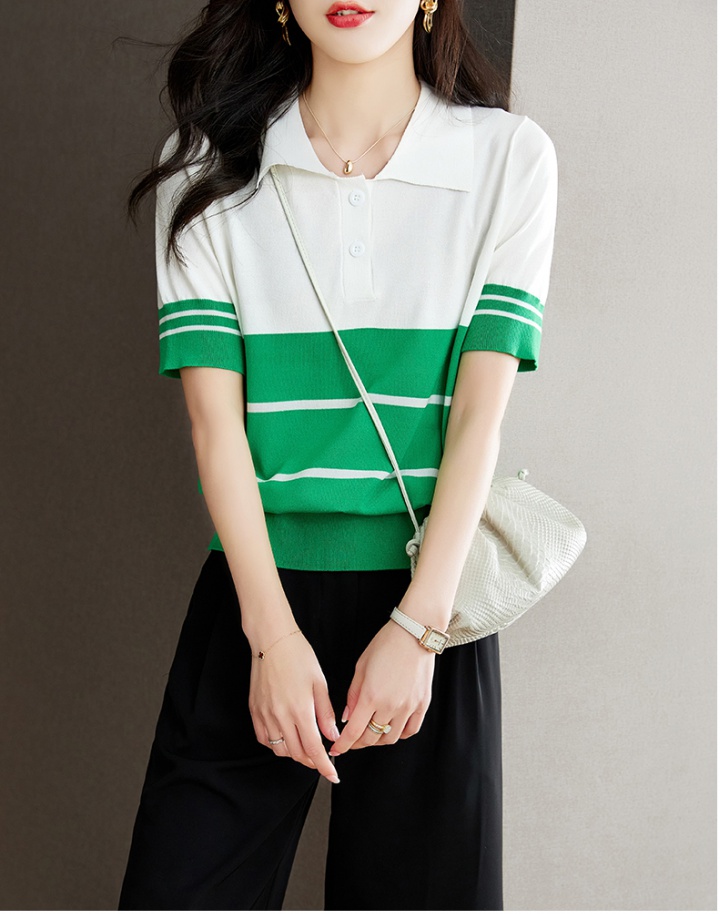 Ice silk thin sweater mixed colors short sleeve tops